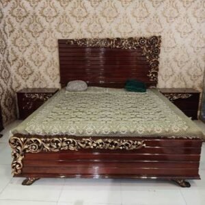 Latest design wooden bed set featuring a sleek and elegant design, crafted from high-quality wood with a smooth finish, ideal for modern and classic bedroom decor