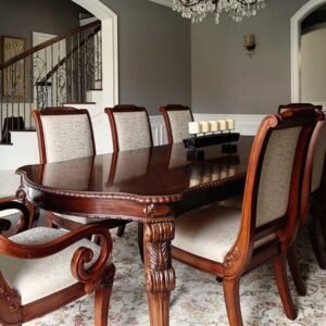 Royal Chinioti Carved Dining Table Set with 6 High Back Chairs