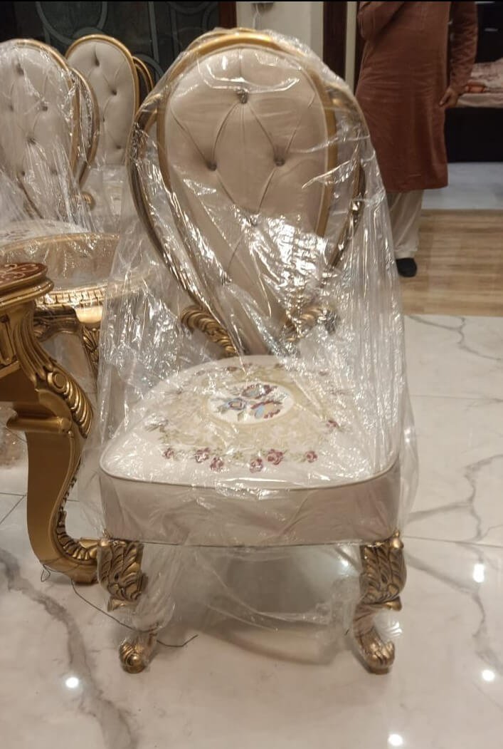 Royal Chinioti Gold Carved Dining Table Set Price