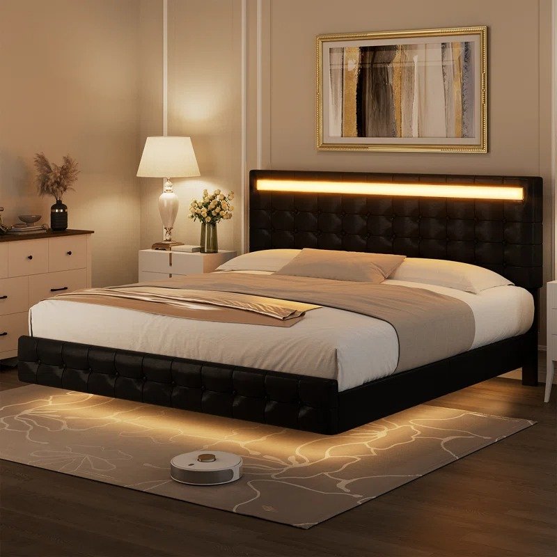 Upholstered LED Bed Set