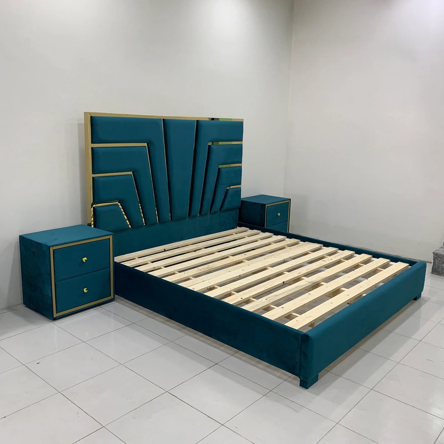 Teal Velvet Upholstered Bed Set